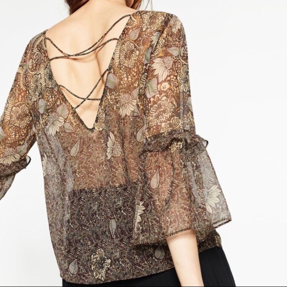 Zara sheer floral top open strappy back